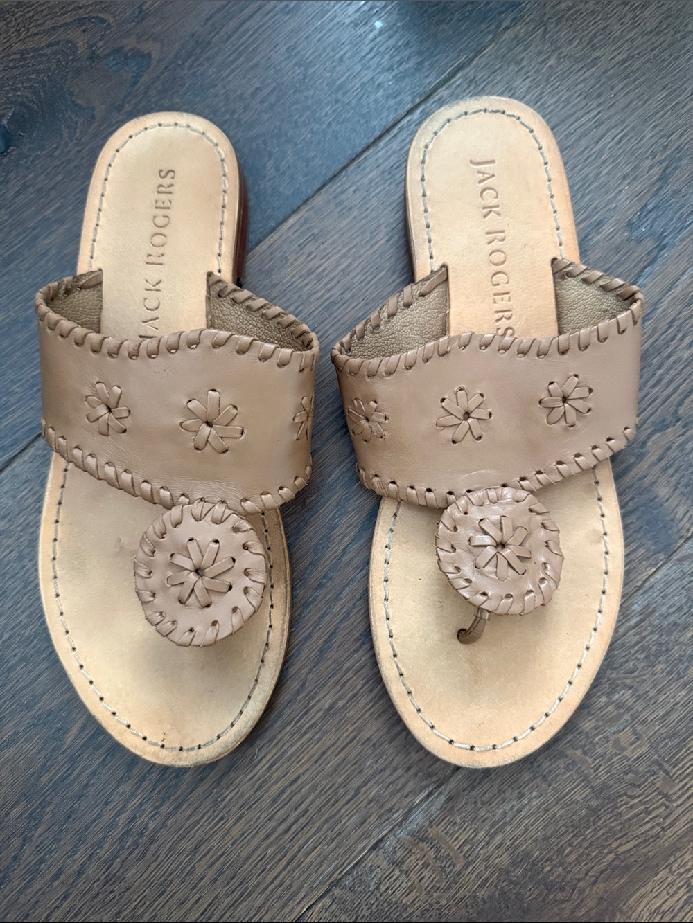 Jack Rogers Girls Tan Leather Slide Sandals